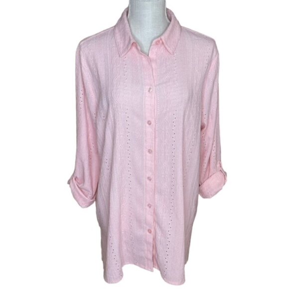 Chico's Tops - CHICO'S Eyelet Roll-Tab Sleeve Blouse - Size Large